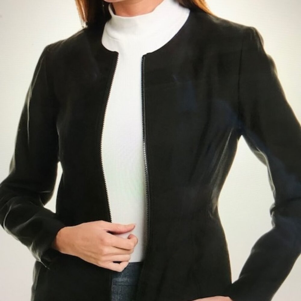 $998 LAFAYETTE 148 New York Black Women’s  Zip Front Fitted Jacket Sz 8